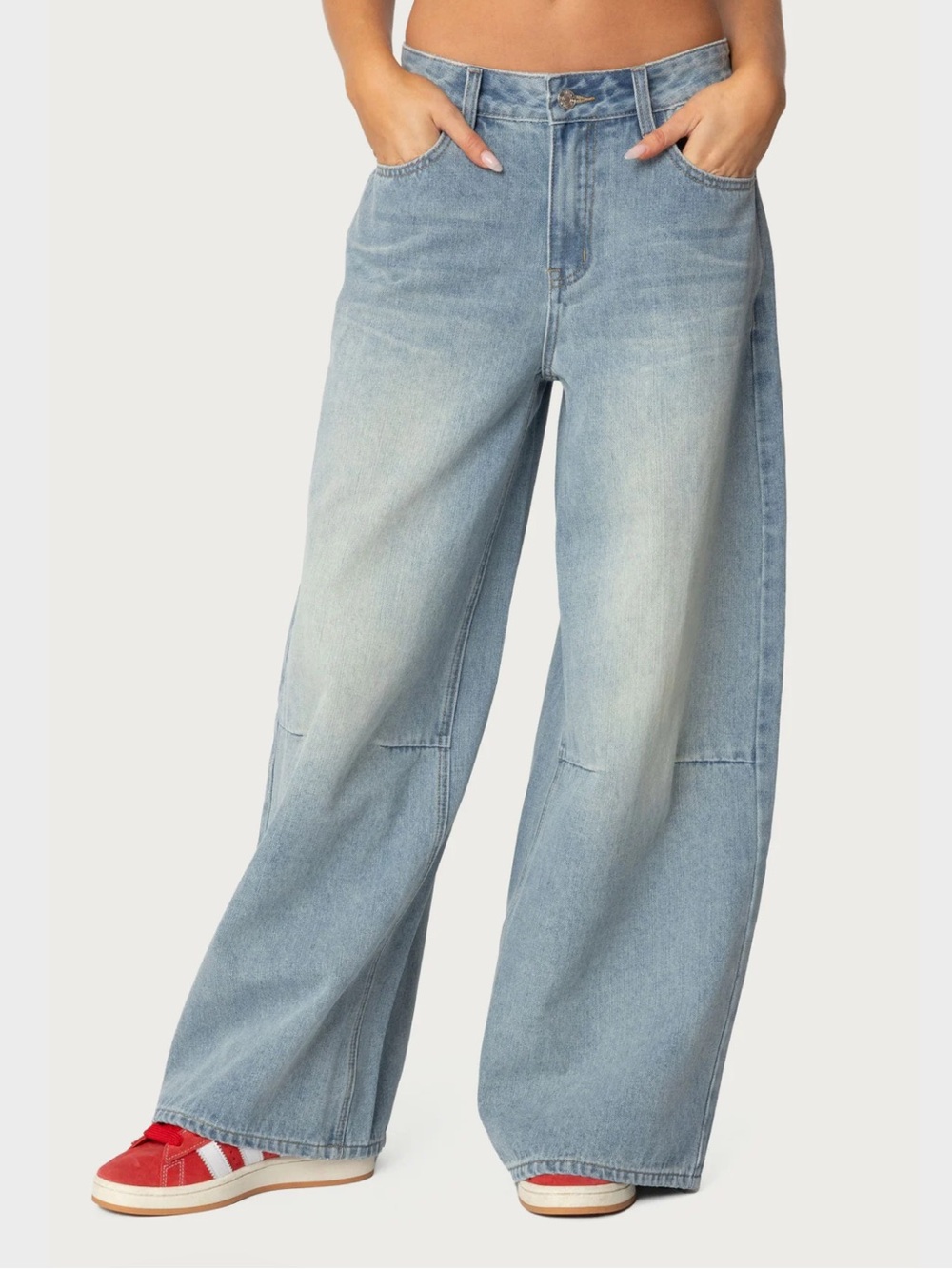 Y2K 🎱 Edikted 🛹 Skater Girl Light Blue Wide Leg low Rise Bag Jeans Small - Picture 4 of 11
